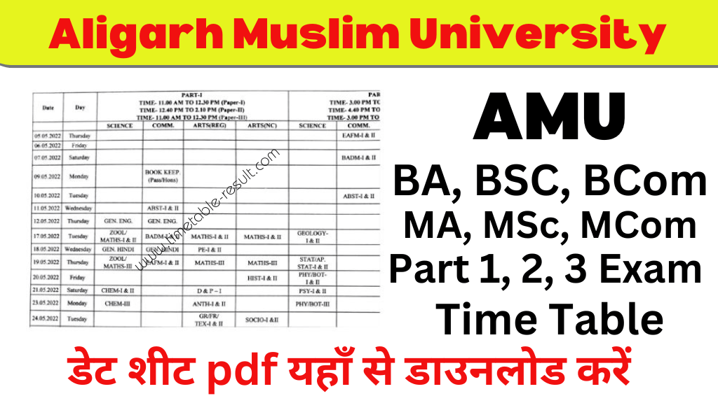 amu ba 3rd year time table