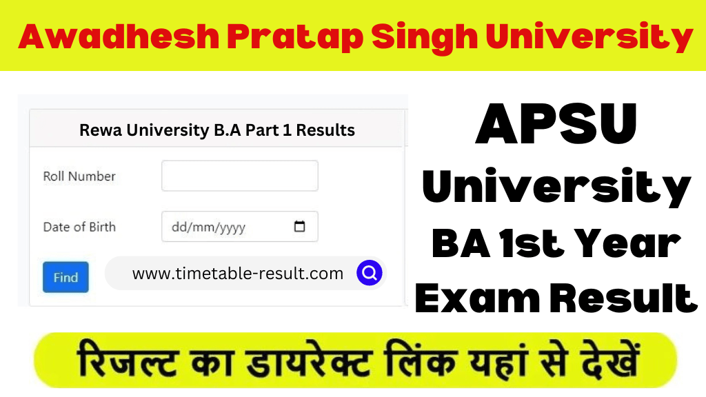APSU BA 1st Year Result 2024 Rewa University B.A Part 1 Result