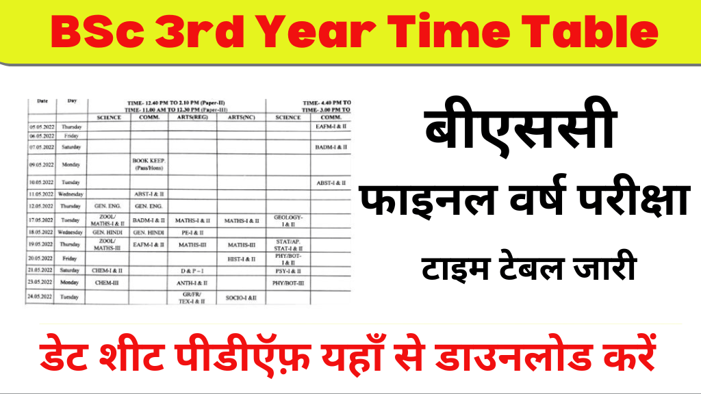 bsc 3rd year time table