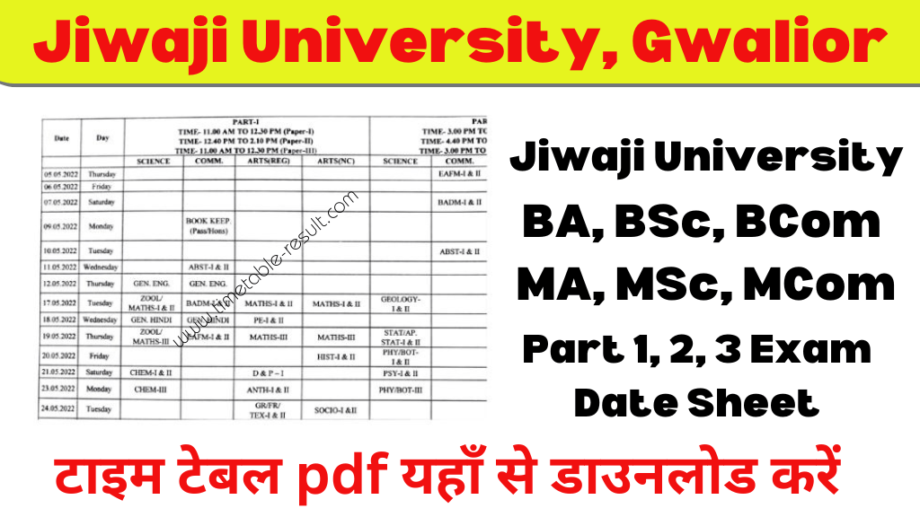 jiwaji university time table