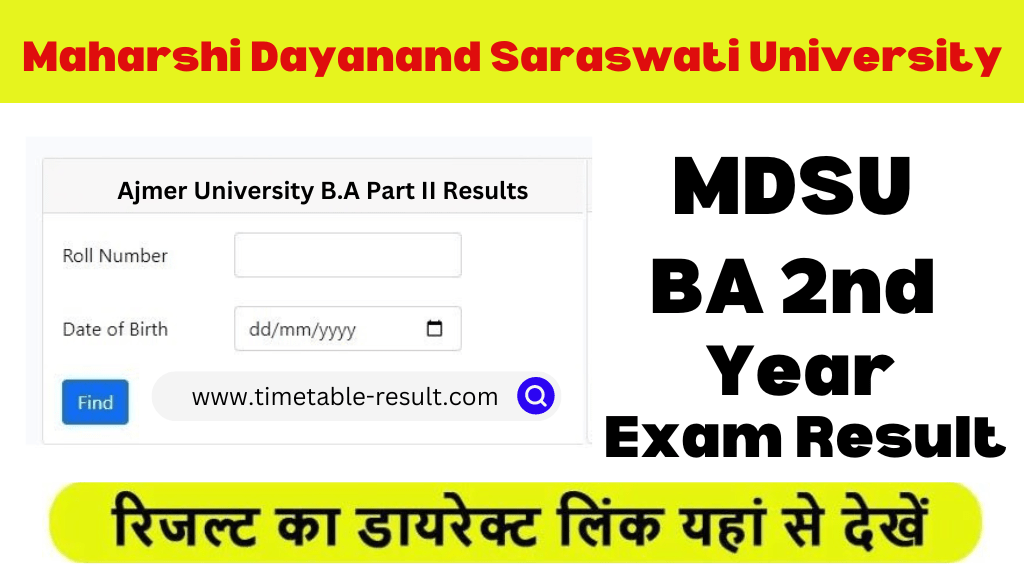 MDSU BA 2nd Year Result 2024 Ajmer University b.a part II result