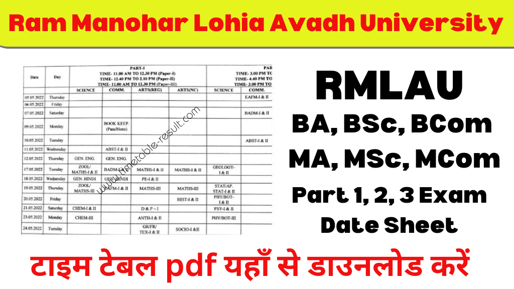 rmlau time table